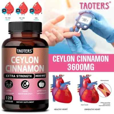 TAOTERS Ceylon Cinnamon Extract 3600mg 120 Capsules Vegan Blood Sugar Insulin Control