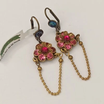 Pendientes Michal Negrin Cadena Flor Rosa Larga Cuelga con Cristal Swarovski Regalo Foto 1 de 4