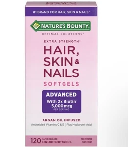 Nature's Bounty HAIR SKIN and NAILS 120 Softgels  With 2x  Biotin 5000 Mcg - Picture 1 of 7