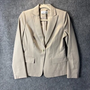 Calvin Klein Blazer Jacket Women's Petite 4P Beige One Button Lined Career - Picture 1 of 11