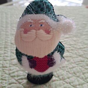 Needlepointed Beau Geste Canvas Santa With Heart - 5" Tall 3" Wide Free Standing