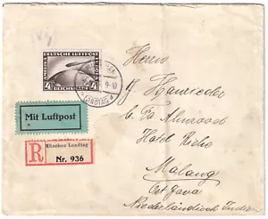 DR Luftpost Brief mit Mi.Nr. 424 Zeppelin, München nach Malang (Indonesien) 1933 - Picture 1 of 2
