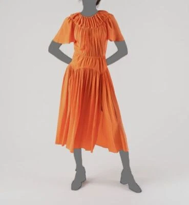 $2150 Marni Women's Orange Silk Crepe Drawstring Flutter Sleeve Dress Size 38 - Image 1 of 4