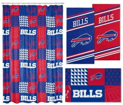 Cortina de ducha Buffalo Bills NFL 72"x72", alfombra 36"x60" y dos toallas de 30"x60" Foto 1 de 4