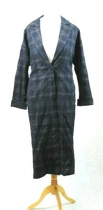 Asos Long Oversized Trench Check Navy Coat Size 14 uk CR009 FF 13 - Picture 1 of 4