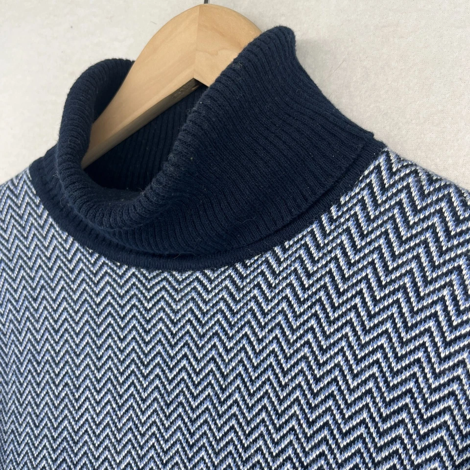 LL BEAN Sweater Womens L Cotton Cashmere Turtleneck Herringbone Pullover Blue - Image 1 of 4