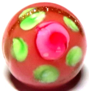 SWEET LITTLE ANTIQUE DEEP PINK GLASS BALL BUTTON w/ROSE POSY OVERLAY - Picture 1 of 3