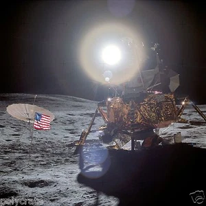Photo Nasa - Apollo 14 - Module Lunaire Antares cratère Fra Mauro drapeau US - Imagen 1 de 1