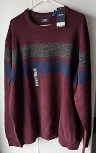 IZOD Men's 2XLT 7GG Color Block Stripe Sweater Crew Neck Port Royale NWT $70 - Picture 1 of 6