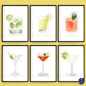 Drink and Cocktail Prints Splatter Art Poster Home Bar Decor A5 A4 A3 (Set 3) - Picture 1 of 7