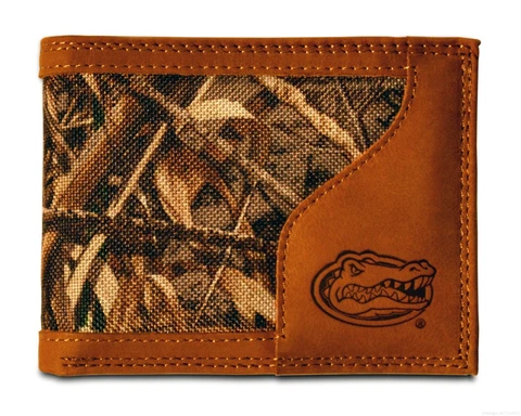 Florida Gators Bifold Realtree Max-5 Camo & Leather Wallet w/ Embossed Logo NCAA Cover