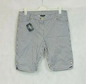 Kaleidoscope White Navy Striped Knee Length Cotton Shorts 16 Uk CR019 EE 07 - Picture 1 of 3
