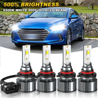 Para Hyundai Elantra 2017-2018 4 piezas LED faros bombillas 9005 haz bajo H7 haz alto Foto 1 de 4