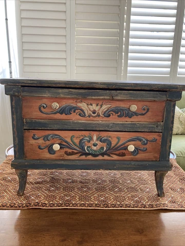 Antique 19th Century German Hand Painted Salesman Sample Miniature Chest Cover