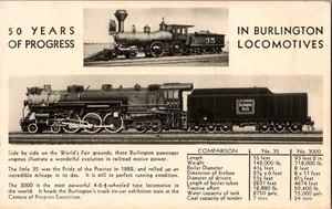 Postcard 50 Years Progress Burlington Locomotives Chicago World's Fair Unposted - Bild 1 von 3
