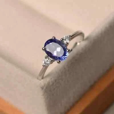 AAA 2.40 Ct Natural Tanzanite & Diamond Wedding Ring Solid 14K White Gold - image 1 of 4