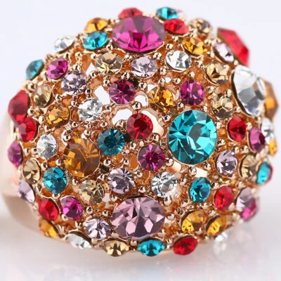 R616 Dome Cocktail Cluster Party Ring 18KGP Rhinestone Crystal Size N O - Image 1 of 4