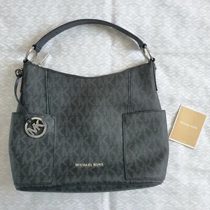 Michael Kors Ladies Handbag Black Dark Grey Women's Bag Zip Closure Party Travel - Picture 1 of 10