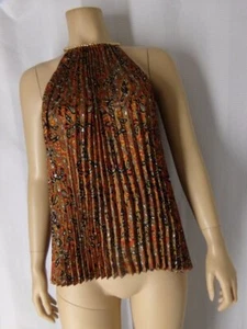 MICHAEL KORS Plissee Tank Top Shirt XSmall Terrakotta Rot Gold Ton Kette Neu mit Etikett - Bild 1 von 5