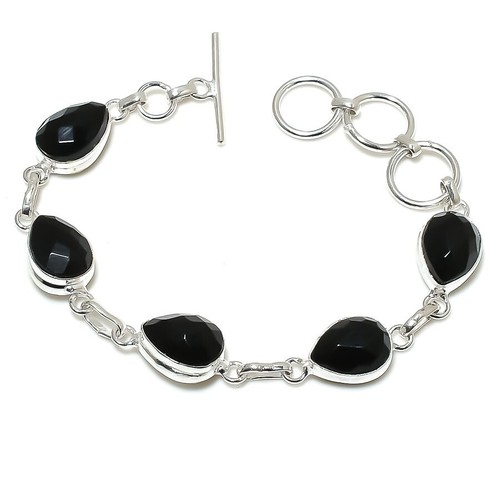 VALENTINO Bracciale gioiello in argento sterling 925 fatto a mano con pietre preziose spinello nero misura 7 8"