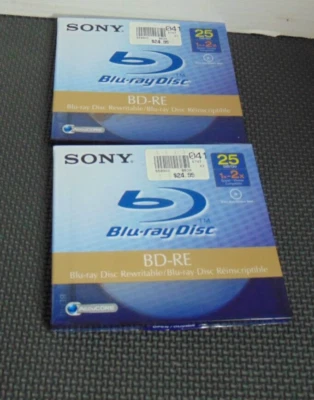 Nuevo Lote De 2 Discos Blu-Ray Sony BD-RE 25 GB/Go 1x-2X Regrabables Sellados Foto 1 de 2