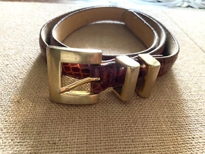 Kenneth Cole Leather Belt Large Italian Calfskin Alligator Croc Print Brown - Picture 1 of 10