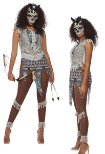 Native Indian Dark Spirit Zulu Warrior Ladies Fancy Dress Costume Halloween - Picture 1 of 5