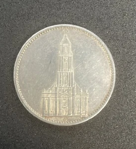 1935 G WW2 Deutsche 5 Reichsmark Münze, Potsdamer Garnisonkirche, Hakenkreuz - Bild 1 von 3