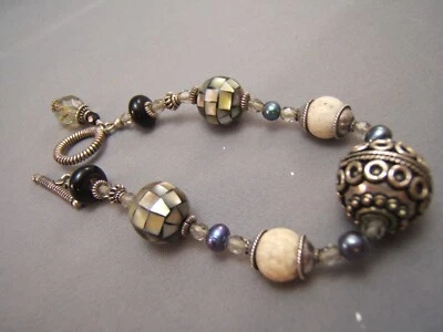 Pulseira de prata esterlina e prata com placa de madrepérola MOP - Imagem 1 de 3