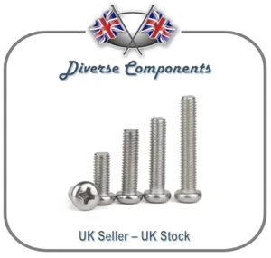 A2/304 Stainless Steel Pan Head Machine Screws Phillips Drive Steel M2 - Picture 1 of 1