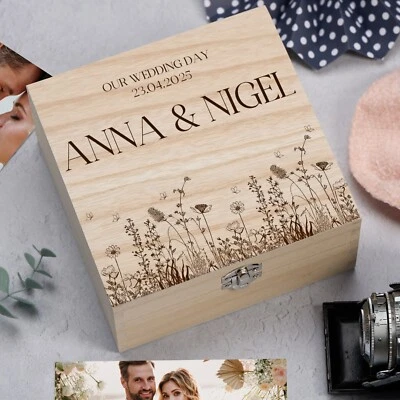 Personalised Wedding Memory Keepsake Box Gift With Wildflower Design - Image 1 of 4