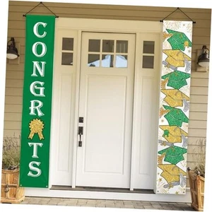 Graduation Porch Sign Banner 71x72 Inch Congrats Design Gold and Green - Picture 1 of 7