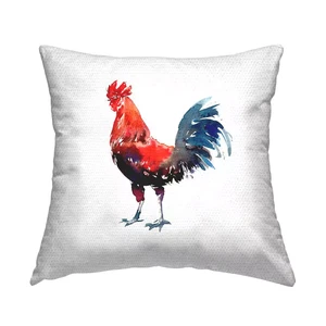 Watercolor Style Rooster White Square Outdoor Throw Pillow - Picture 1 of 7