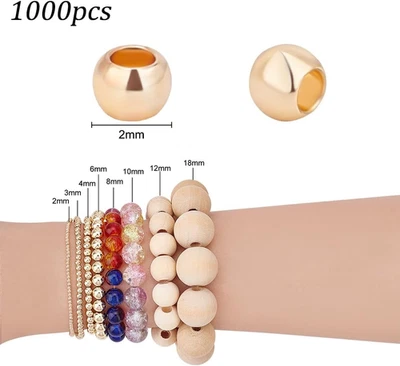 1000pcs 2mm 14K Gold Plated Brass Beads Long-Lasting Round Smooth Spacer Bead... - Image 1 of 4