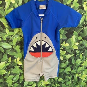 Hanna Andersson Swim Suit Bodysuit Rash Guard Shark Blue Size 80 18-24M Baby Boy - Picture 1 of 5