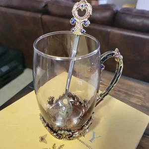 Mundgeblasenes Glas Emaille Neuheit Teetasse & Löffel Set europäisch klassisch skurril - Bild 1 von 18