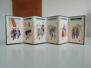 VINTAGE JAPANESE MINIATURE SIX PANEL WOODBLOCK PRINT SCREEN – BOXED - Picture 1 of 22
