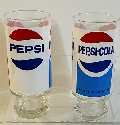Juego de 2 vasos de pedestal con patas vintage de vidrio Pepsi de 12 oz sin astillas Foto 1 de 4