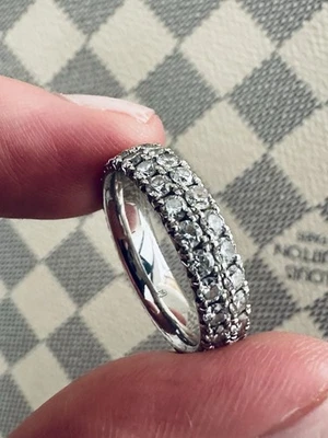 💎 СИНИЙ NILE 14k белое золото 2 карат Pave бриллиант двойной ряд полный вечность кольцо - Изображение 1 из 4