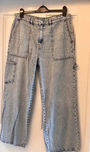Women's M&S High Waisted Wide Leg Carpenter  Jeans – Light Wash Size 16R New - Picture 1 of 6