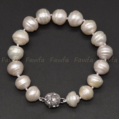 Brazalete de perlas Rondelle barrocas blancas naturales de 11-12 mm cierre magnético de 7,5 pulgadas Foto 1 de 4