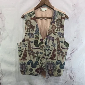 Vintage Tapestry Vest Womens Large Animal Squirrel Frog Woven Carpet Safari - Picture 1 of 10