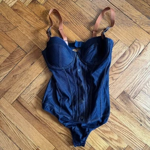 Marlies Dekkers Calamity jane body corset Denim Plunge Balcony Bra Size 36D - Picture 1 of 8