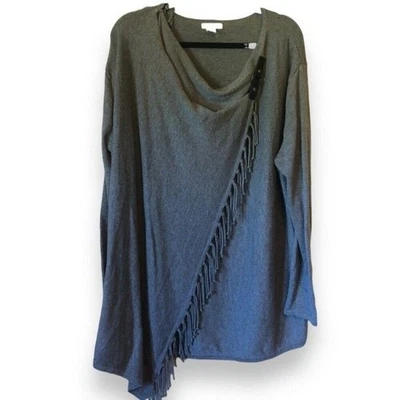 New York & Company Chic Oversized Gray Fringed Shawl Top - Size XXL - Image 1 of 3