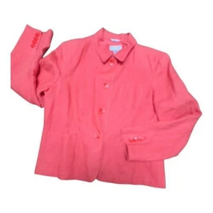 Talbots 100% Irish Linen Blazer Jacket Women's Size 14 Orange Lined "Stains" - Picture 1 of 11
