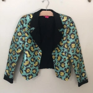 Blazer con paillettes Betsy Johnson giallo acqua taglia 6 - Foto 1 di 10