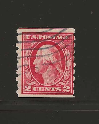 US Scott #413 used 2c carmine 1912 Washington perf 8.5 vertical coil, light canc - Image 1 of 2