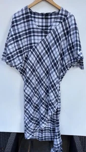 Rachel Comey Dress 4 Blue White Plaid Asymmetrical Short Sleeve Cotton - Picture 1 of 5
