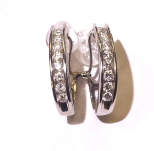 10k white gold 0.96ct Channel Set Hoop Natural Diamond Earrings 4.4g estate - Picture 1 of 6