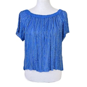 Parker NWT XS Royal Blue Beaded Embellished Off the Shoulder Sheer Top - Picture 1 of 12